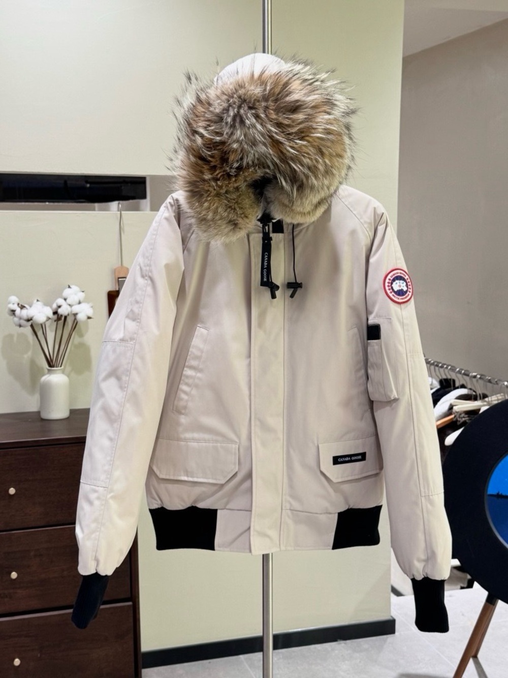 Canada Goose Neutral-Tone Ski Bomber with Fur-Trim Hood